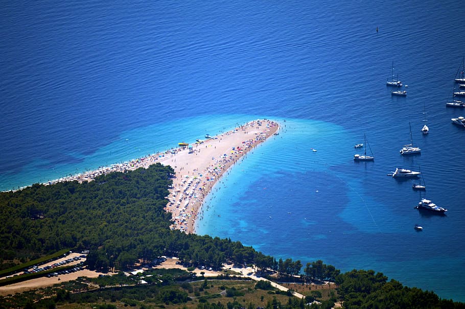 aerial view of island, bol, sea, adria, croatia, golden horn, HD wallpaper