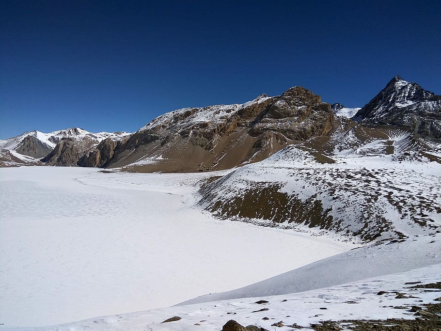 Frozen Lake, Tilicho Lake, nepal landscape, mountain and frozen lake, HD wallpaper