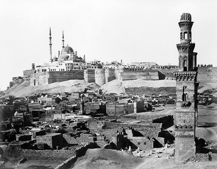 Cairo Citadel in Egypt, photos, public domain, vintage, black And White
