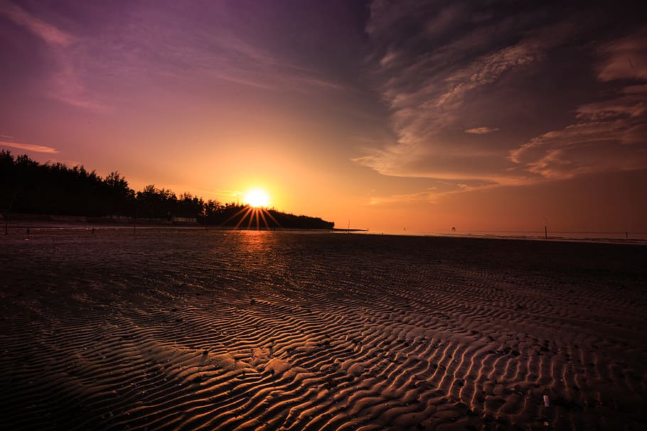 landscape photography of seashore at golden hours, the beach HD wallpaper
