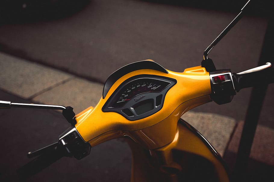 photo of yellow motor scooter, yellow motorcycle, bike, moped, HD wallpaper