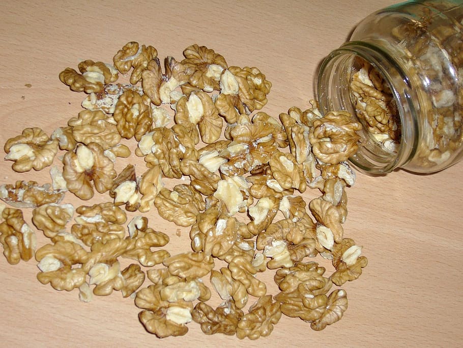 nuts, walnuts, snacks, glass jar, food and drink, healthy eating HD wallpaper
