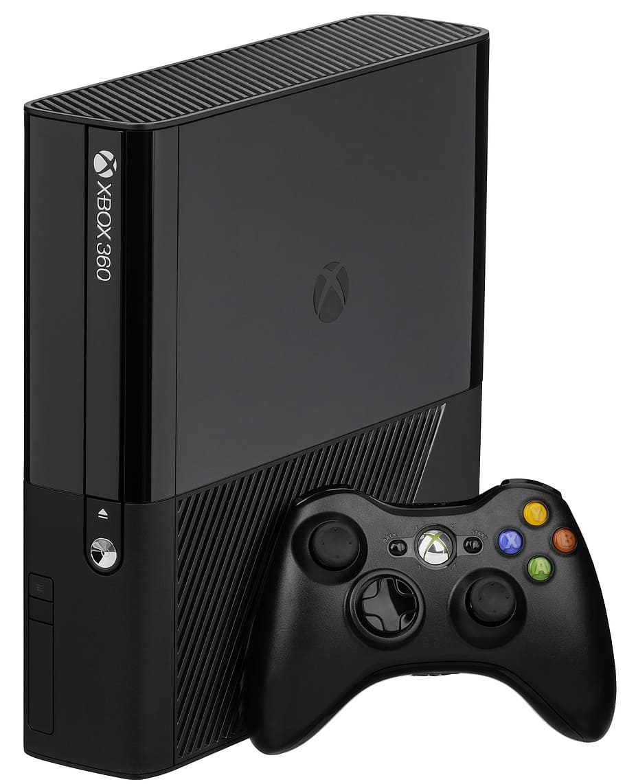 black Microsoft Xbox 360 game console with controller, Video Game Console