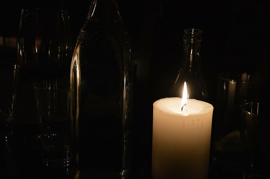 candles, low, burns, light, candle wax, glass, bottles, alcohol HD wallpaper