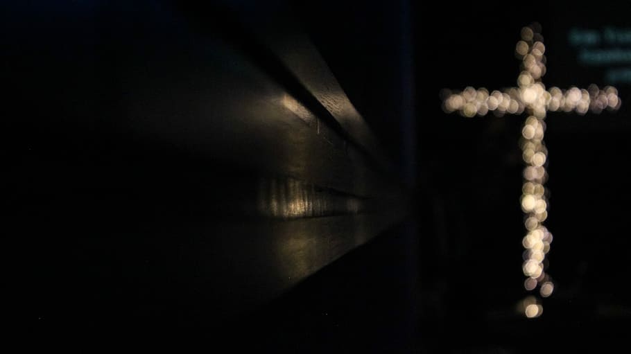untitled, lights, cross, dark, night, illuminated, indoors HD wallpaper
