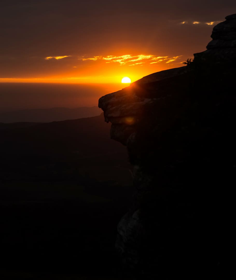 sol, landscape, nature, sunset, horizon, rays of sunshine, red HD wallpaper