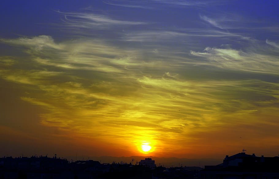 dawn, sun, output sun, sky, clouds, city, nature, peaceful HD wallpaper