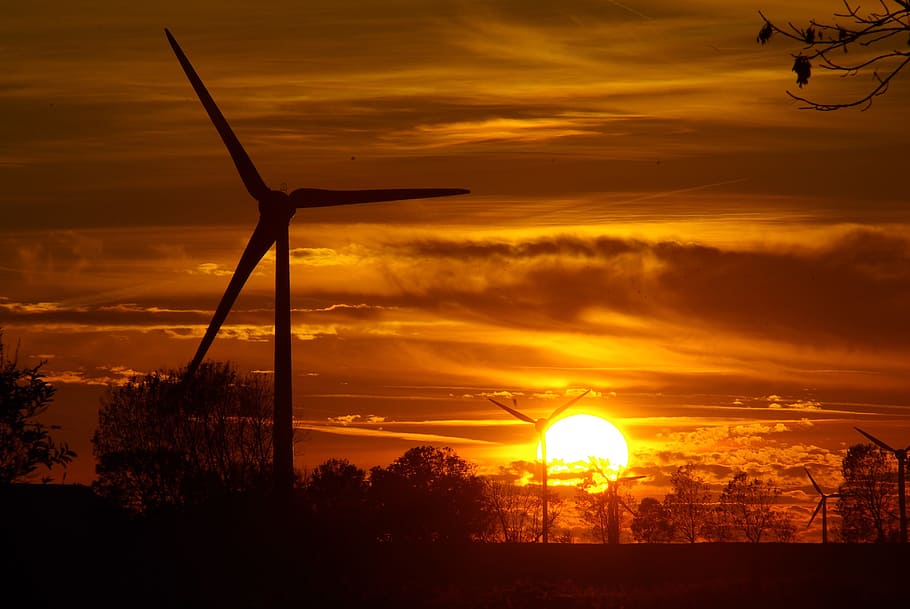 silhouette of wind vane during sunset, Current, Power Generation HD wallpaper