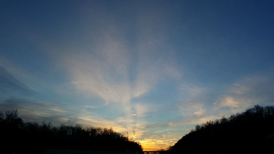 sky, blue, dawn, nature, high, light, cloud, scene, sun, color HD wallpaper