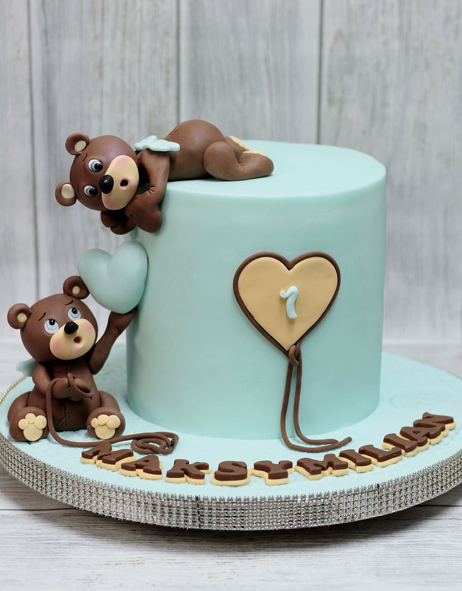 two bears fondant cake, teddy bear, birthday, decoration, creative, HD wallpaper