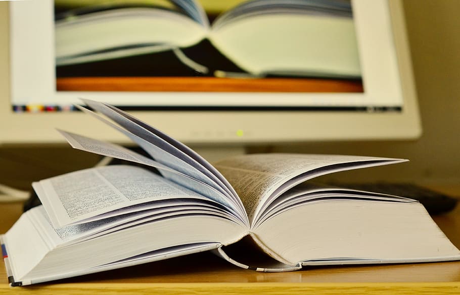 opened white book on table, read, screen, image editing, pages HD wallpaper