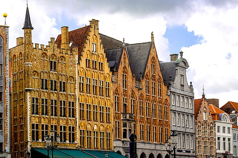 building, facade, brick, architecture, medieval, city, bruges HD wallpaper