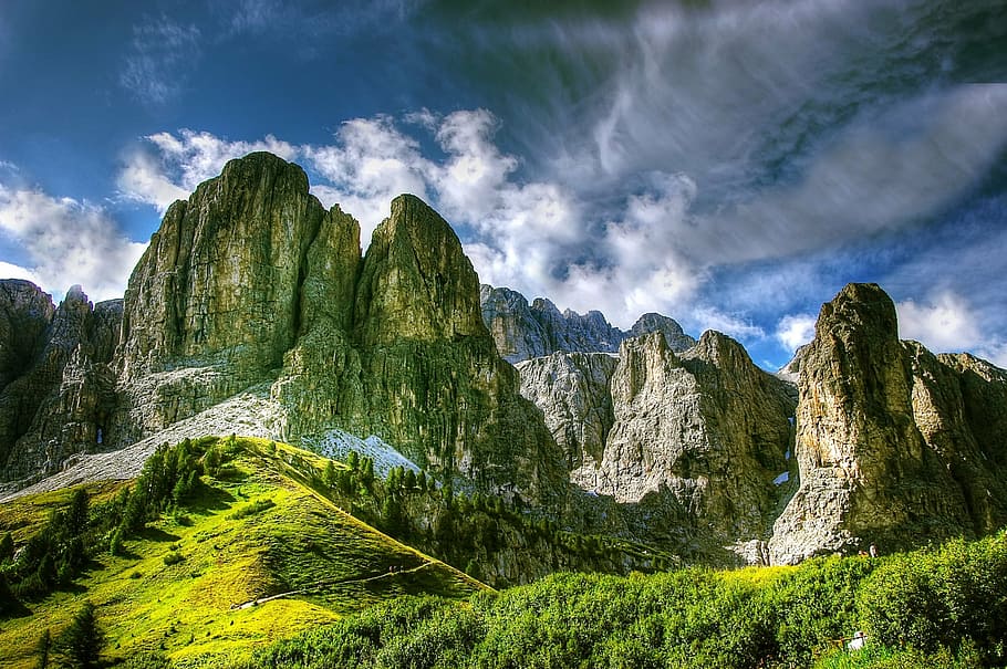 gray stone mountains at daytime, dolomites, italy, south tyrol, HD wallpaper