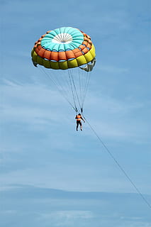 parasailing, controllable parachuting, parachute, fly, bird's eye view HD wallpaper
