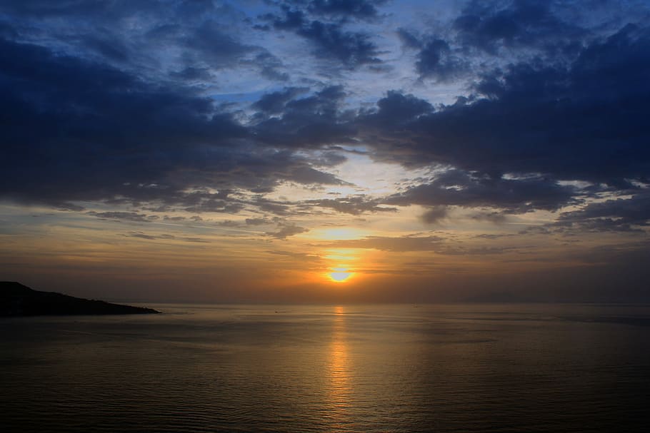 Sunset, Sea, Mediterranean, Evening, Sky, evening sky, clouds HD wallpaper