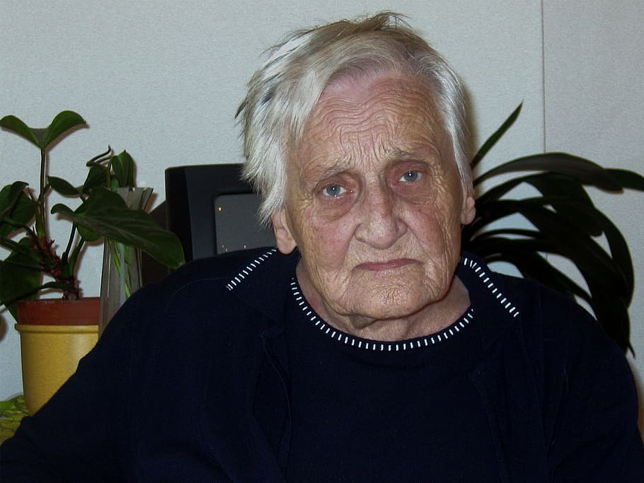 man wearing black top, woman, old, dependent, dementia, age, alzheimer's, HD wallpaper