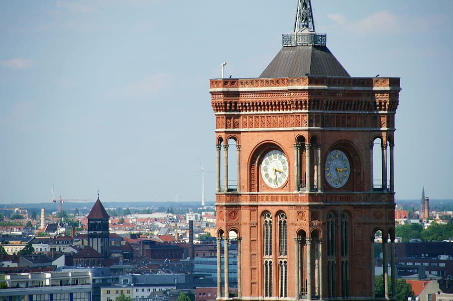 Berlin, Town Hall, Town Hall, Tower, Tower, Clock, Clock Tower HD wallpaper