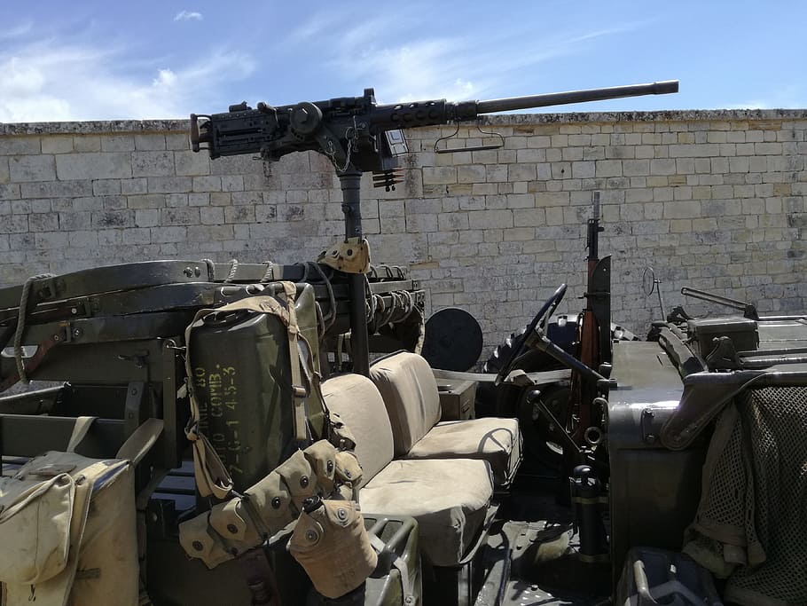 Machine Gun, Jeep, War, Weapon, Army, american, former, military vehicle HD wallpaper