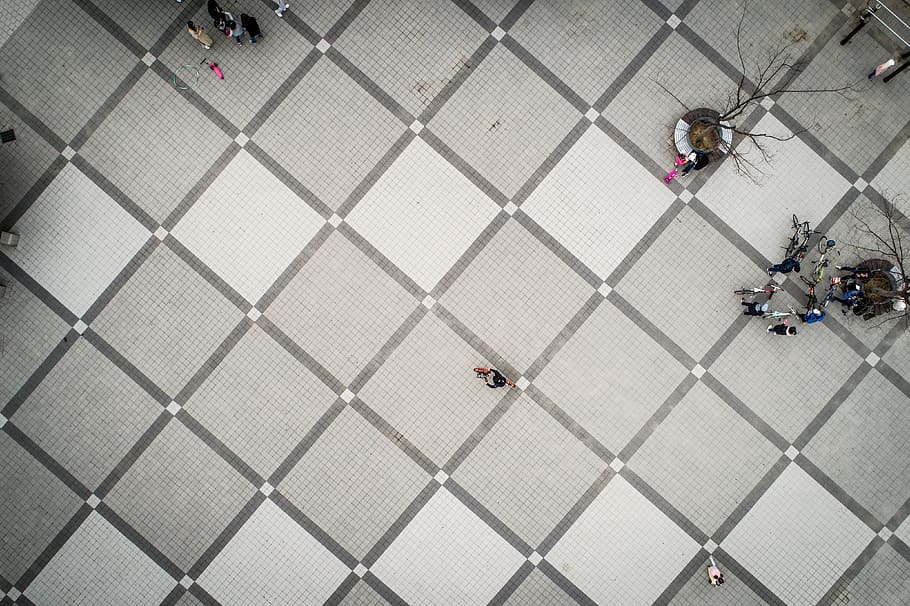 tile, floor, park, fence, chainlink fence, boundary, high angle view HD wallpaper