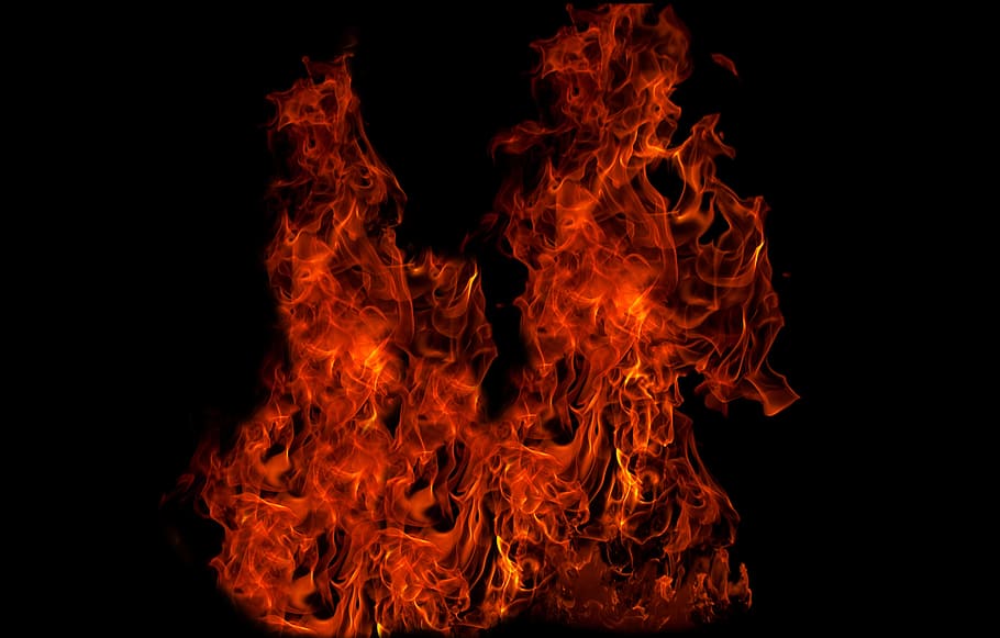 photo of red flame digital wallpaper, fire, black background