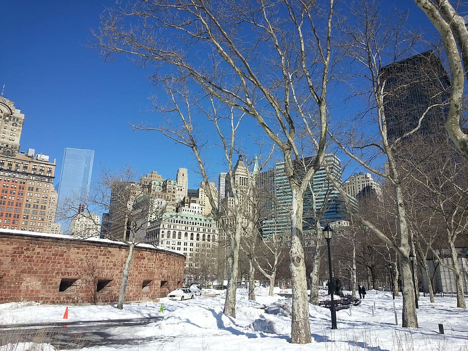 New York, Nyc, Battery Park, Winter, snow, sunny, city, big, HD wallpaper