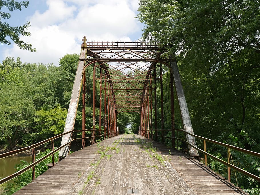old bridge, rural, landscape, wooden, outdoor, river, summer HD wallpaper