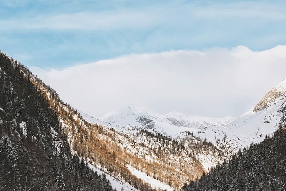 aerial view of mountains, mountain field with snow, landscape HD wallpaper