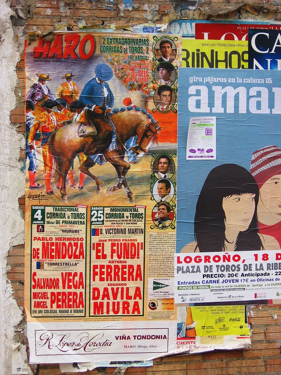 poster, competition, bull fighting, spain, wall, announcement HD wallpaper
