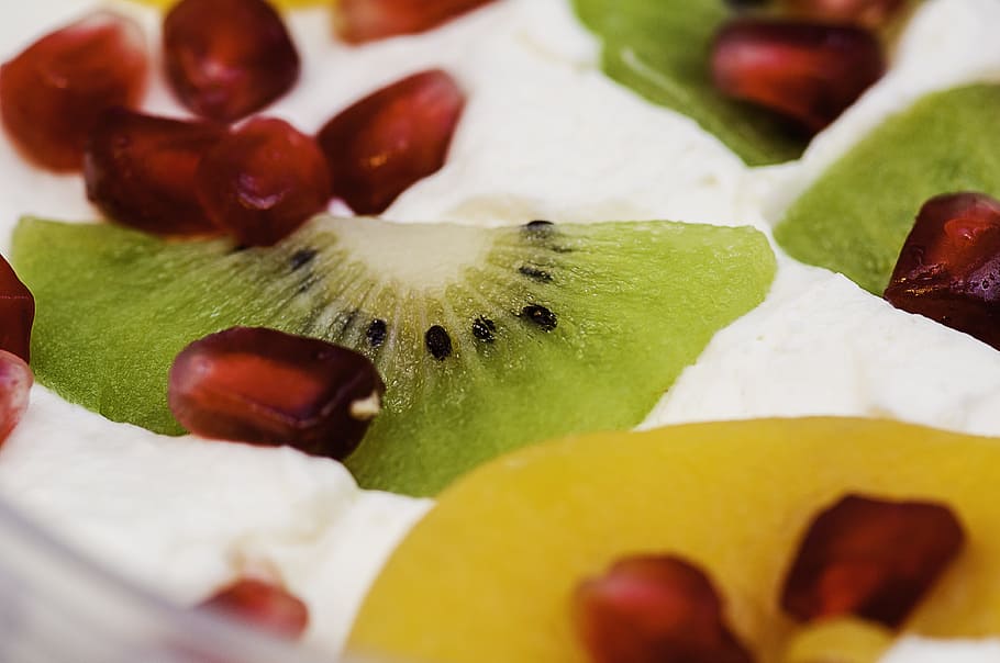 fruit, kiwi, pomegranate, yoghurt, food, fresh, healthy, diet HD wallpaper
