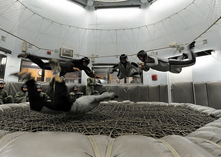 skydiving, indoors, training, navy, military, techniques, parachute HD wallpaper