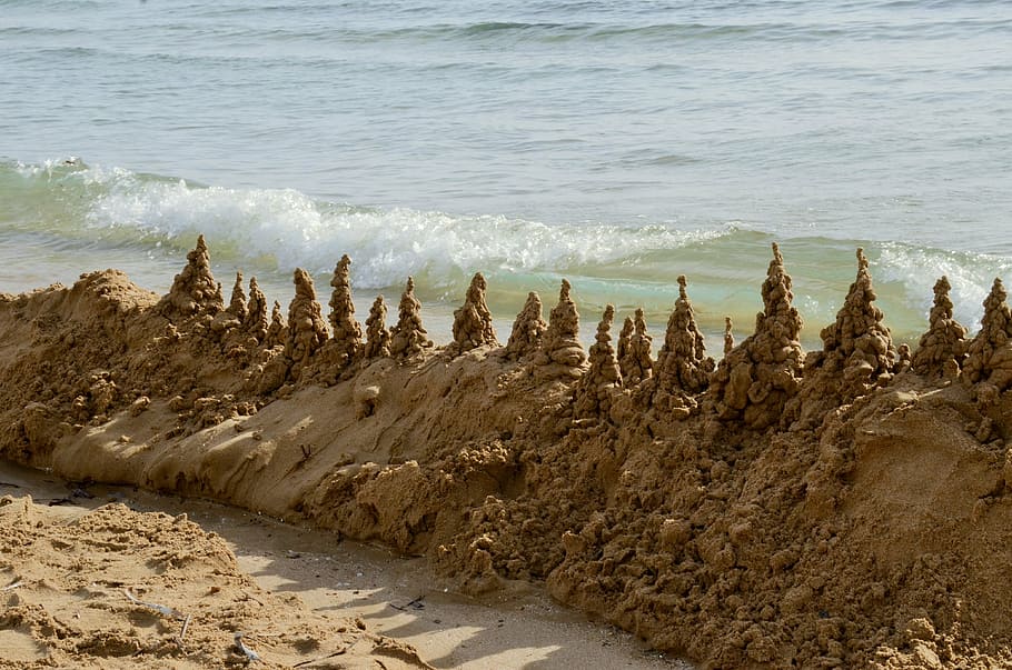 beach, sand, art, castle, beach castle, abstract, play, sea HD wallpaper