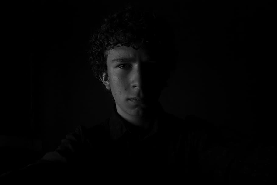 Self-Portrait, Monochrome, Black, White, lowkey, one, men, people HD wallpaper
