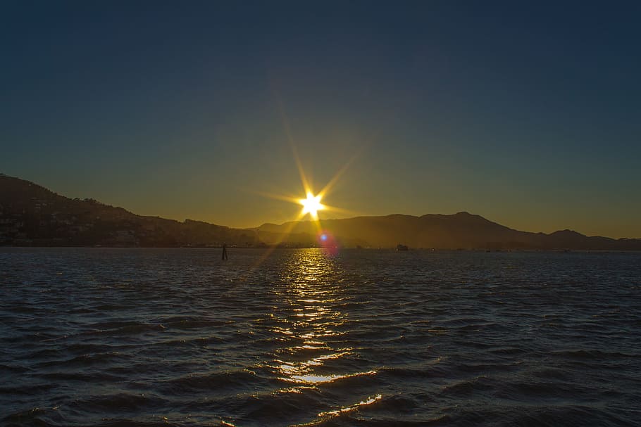 Sunset, Sea, Landscape, Yellow, blue, nature, water, sky, summer HD wallpaper