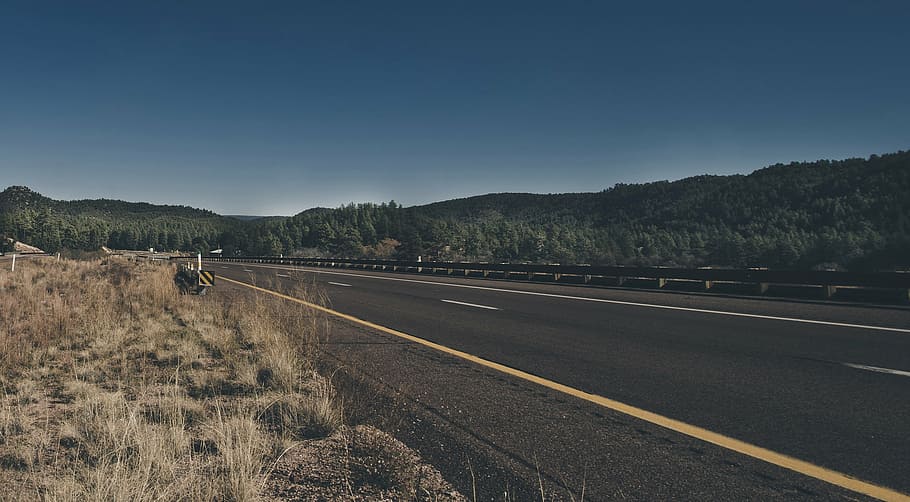 asphalt, daylight, grass, highway, landscape, mountains, outdoors HD wallpaper