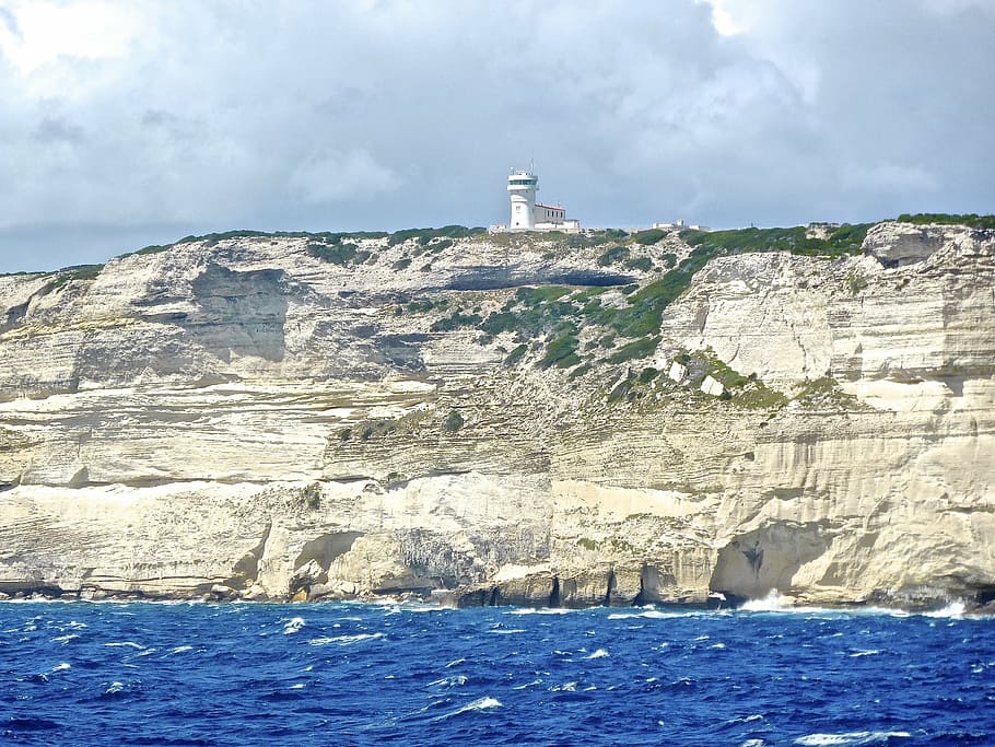 lighthouse, cliffs, bonifacio, beacon, coastline, tower, navigation HD wallpaper