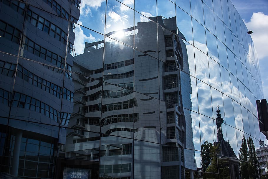architecture, buildings, reflection, the hague, netherlands HD wallpaper