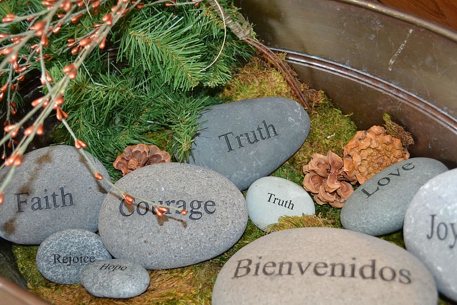 photo of gray stones with gray prints, courage, truth, faith HD wallpaper