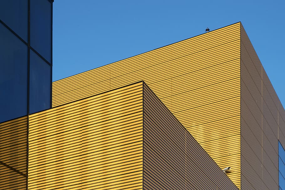 yellow building under clear blue sky during daytime, 3D architectural design HD wallpaper