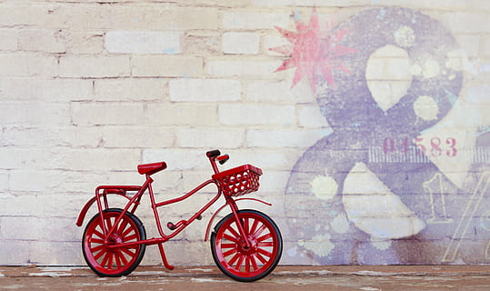 toddler's red bike, bicycle, wall, urban, vintage, transportation HD wallpaper