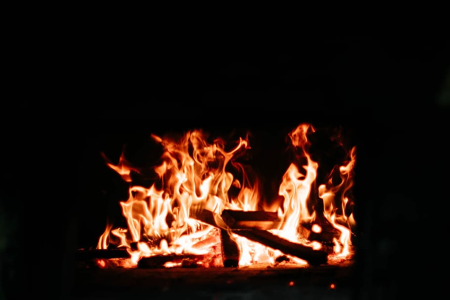 burning firewood, red flame, fireplace, fire - natural phenomenon HD wallpaper