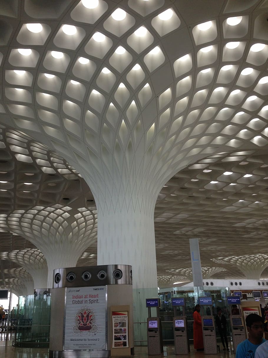 international airport, mumbai, architecture, indoors, ceiling, HD wallpaper