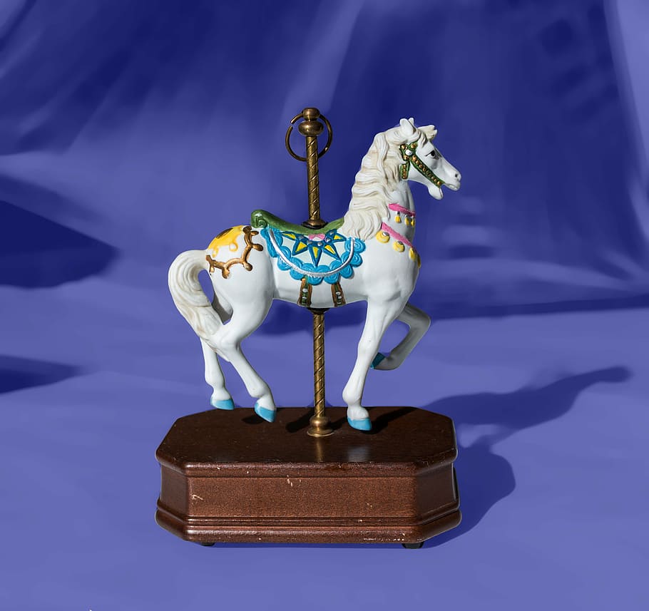 carousel, music box, porcelain horse, vintage, representation, HD wallpaper