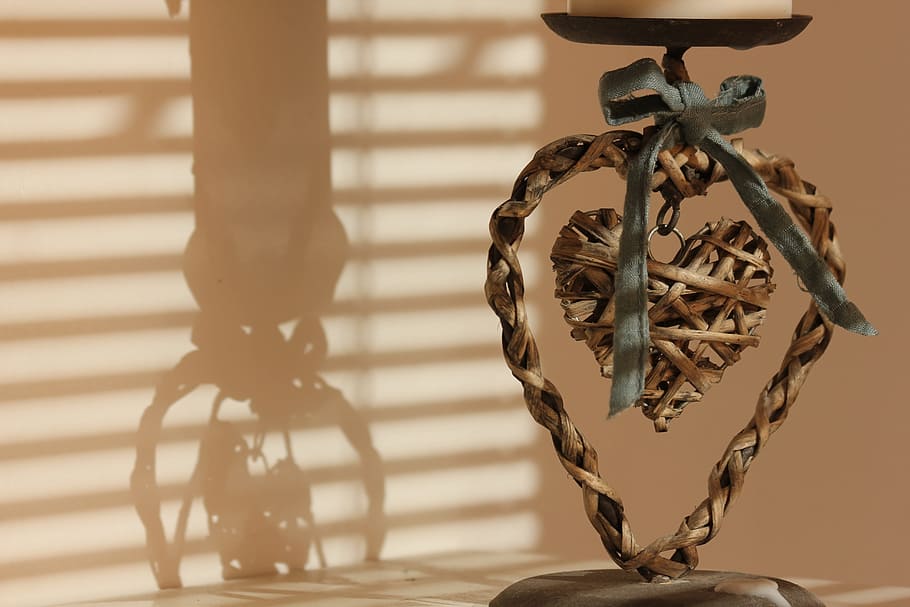 candlestick, shadow, heart, sweetheart, wicker, bows, ribbon HD wallpaper