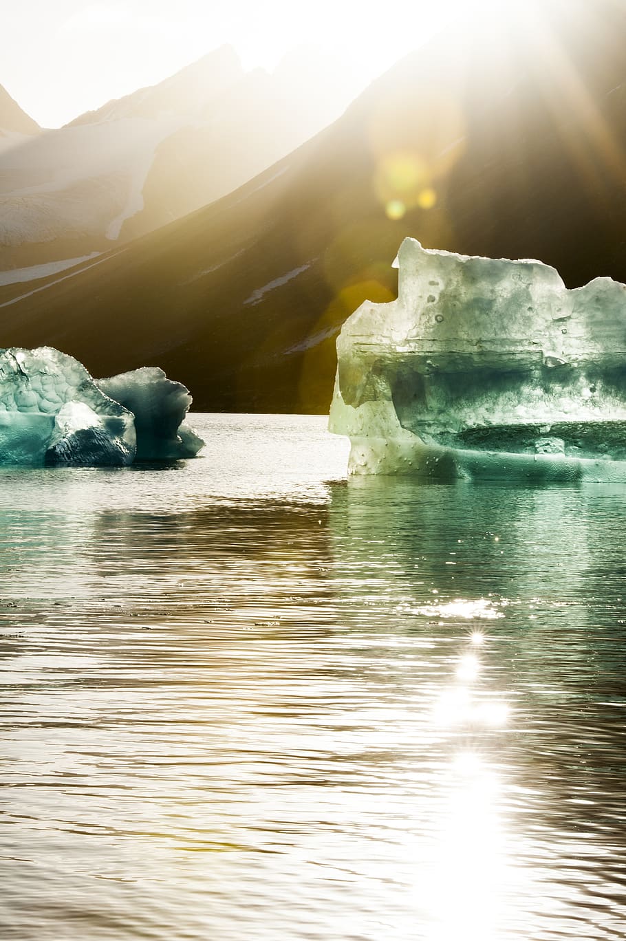 icebergs, norway, scandinavia, blue, glacier, north, sea, sunlight, HD wallpaper