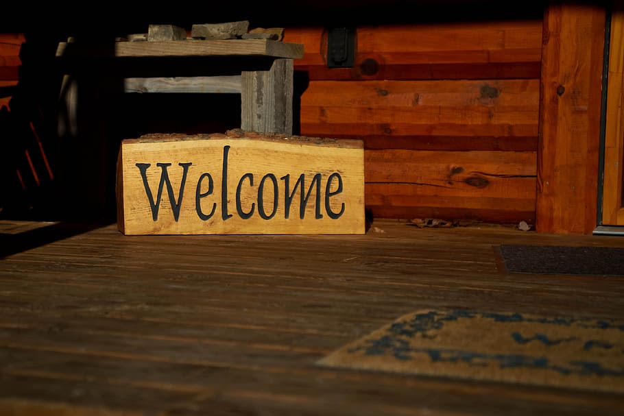 brown wooden Welcome signage on wooden surface, home, house, interior, HD wallpaper