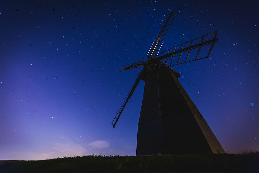 silhouette of windmill during golden hour, wind mill, historic HD wallpaper