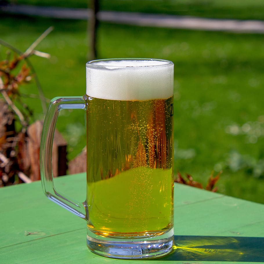 clear drinking mug filled with brown liquid, beer, beer glass, HD wallpaper