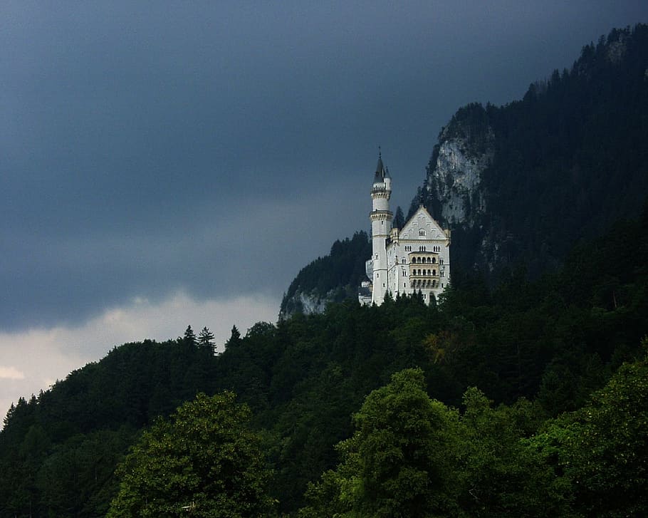 white building at mountain, neuschwanstein, castle, bavaria, baroque, HD wallpaper