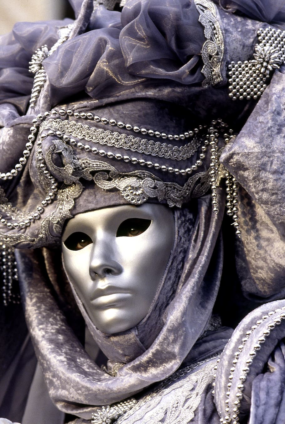 person wearing gray mask, Venice, Carnival, Italy, venetian mask