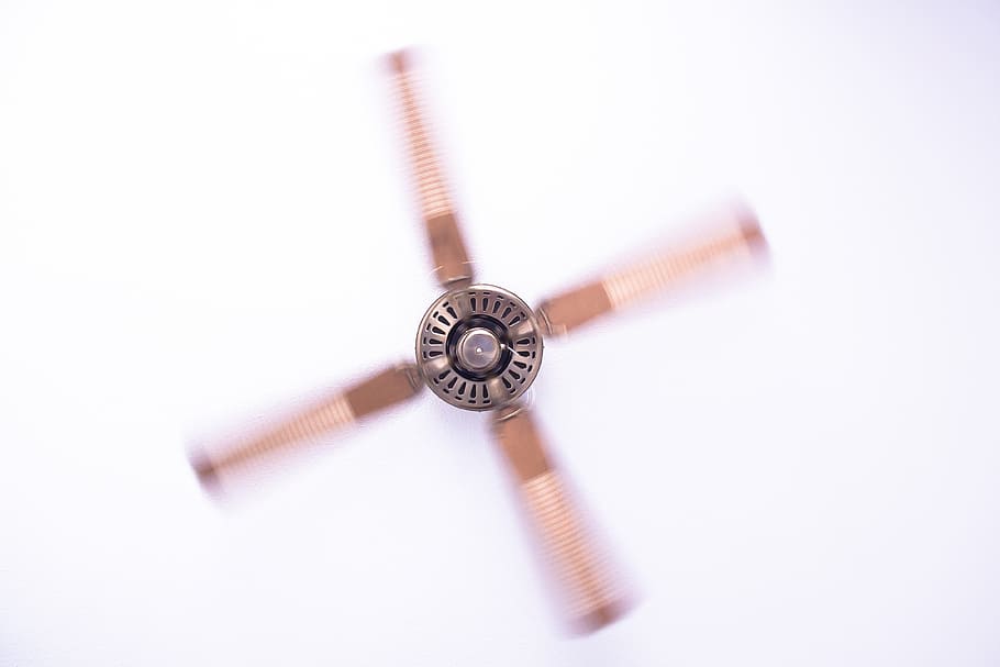 time-lapse photography of spinning ceiling fan, blow, metal, air, HD wallpaper